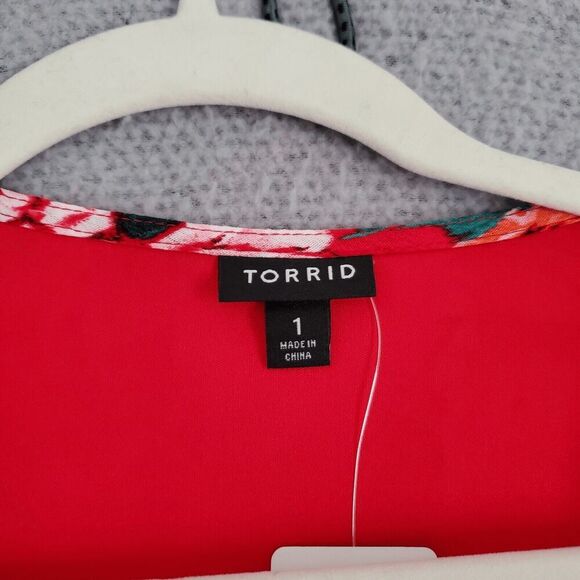 NWT Torrid Women's Flutter Sleeve Gauze Red Floral Lace-Up Skater Dress 1X - Picture 5 of 7